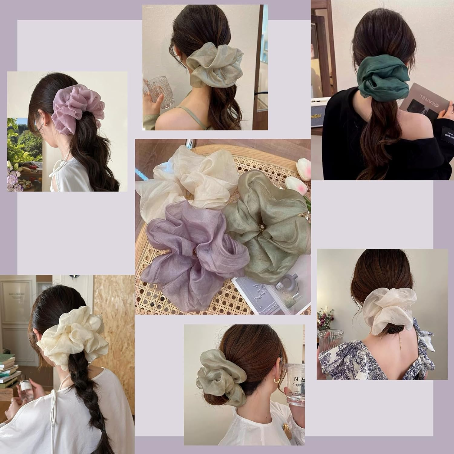 Ypkia Pack of 4 Large Mesh Scrunchie Hair Scrunchies Women'S Ponytail Holder Elastic Cable Elastic for Women and Girls image number 5