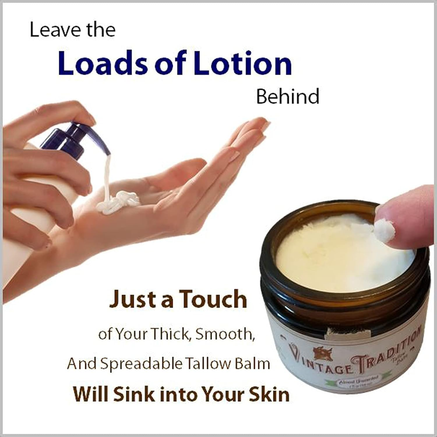 Vintage Tradition Vanilla Bean Tallow Balm, 100% Grass-Fed, 2 Fl Oz"The Whole Food of Skin Care" image number 3