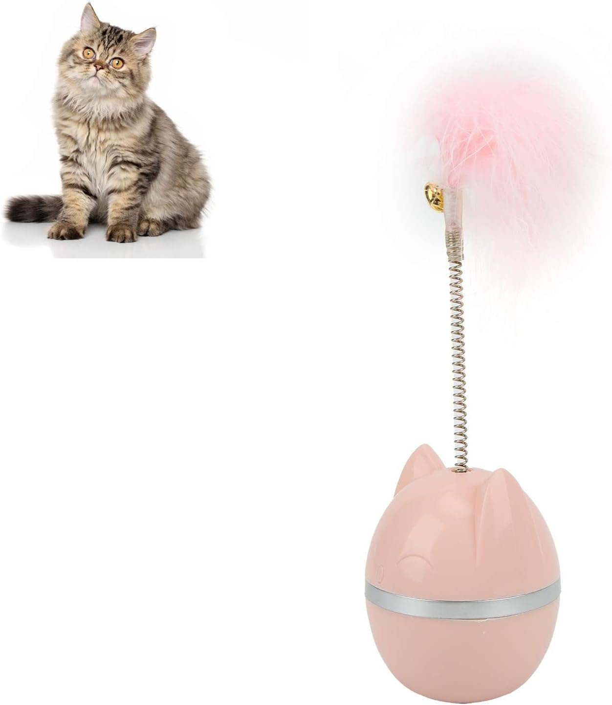 Cat Feather Toy, Cat Teaser Interactive Cat Toy with Bell, Cat Springs Ribbon Toys Ring Bell Feather Pet Toy to Stimulate Instinct for Indoor Cats Kitten (Pink) image number 5