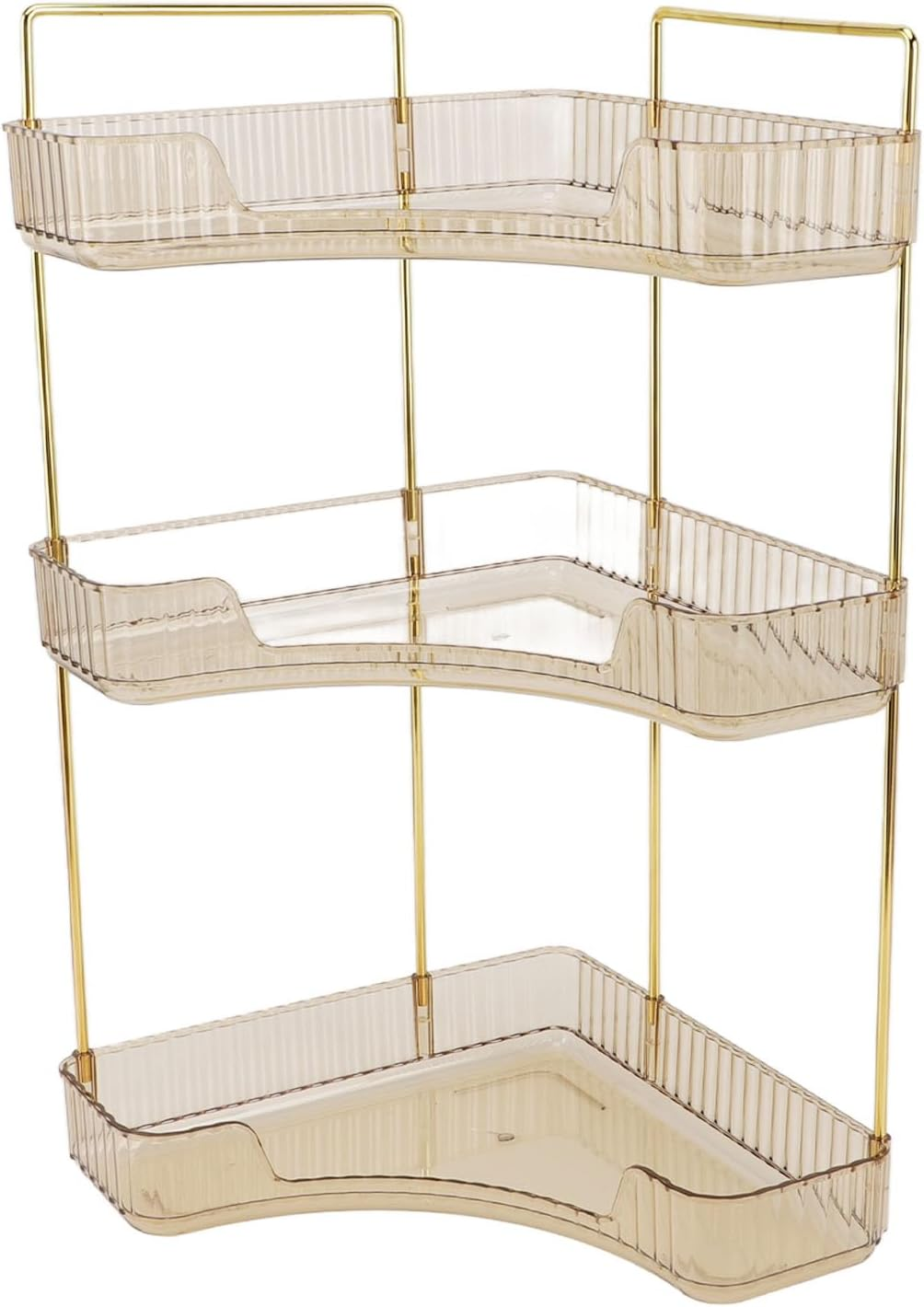 Cryfokt 3 Tier Makeup Shelf Organizer Beautiful Color Coordination Cosmetics Storage Box for Luxury Home Kitchen Bathroom (Amber)