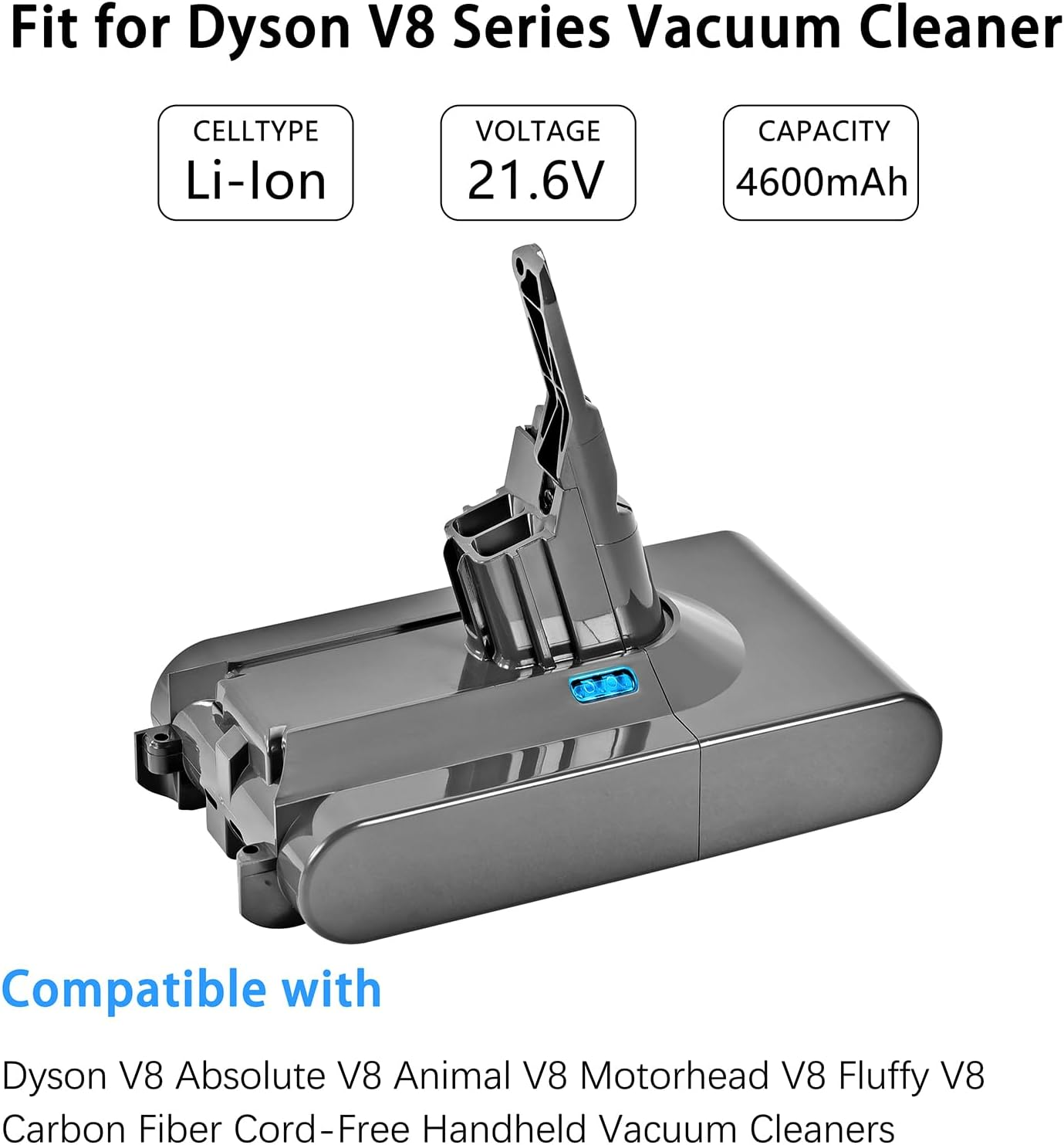 4600Mah 21.6V Replacement Battery for Dyson V8 Absolute Animal Motorhead Fluffy Carbon Fiber Dyson Cordless Vacuum Cleaner image number 5