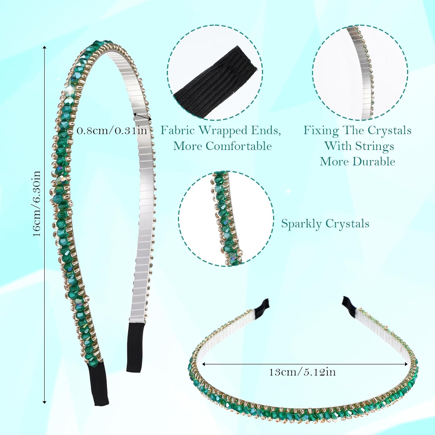 4 Pcs Decorative Sparkly Glitter Crystal Rhinestone Headbands,Glitter Sparkly Fancy Jeweled Headbands for Women, Skinny Elastic Metal Hair Bands with Fabric Ends,Non Slip for Women Girls Christmas Gif image number 4