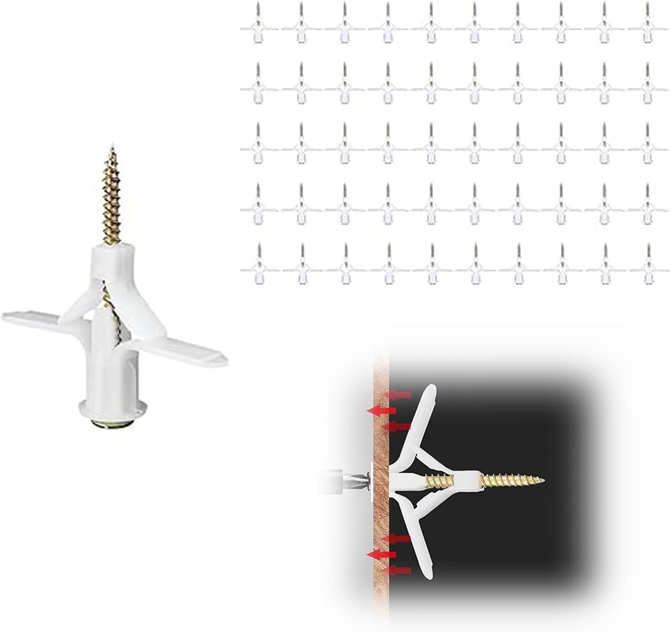 WEZCHUGHAOL 50 Sets Drywall Anchor Kit Hollow Wall Anchor with Screws for Drywall Gypsum Board (Butterfly/Airplane Type) (Airplane Type) image number 4