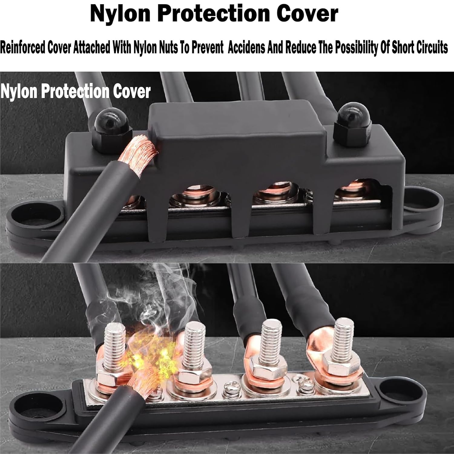 12V Bus Bar, 4X 5/16"(M8) Studs Power Distribution Block, Screws Terminal Block, 250A Marine Copper Battery Busbar for Boat, Automotive and Solar Wiring image number 2