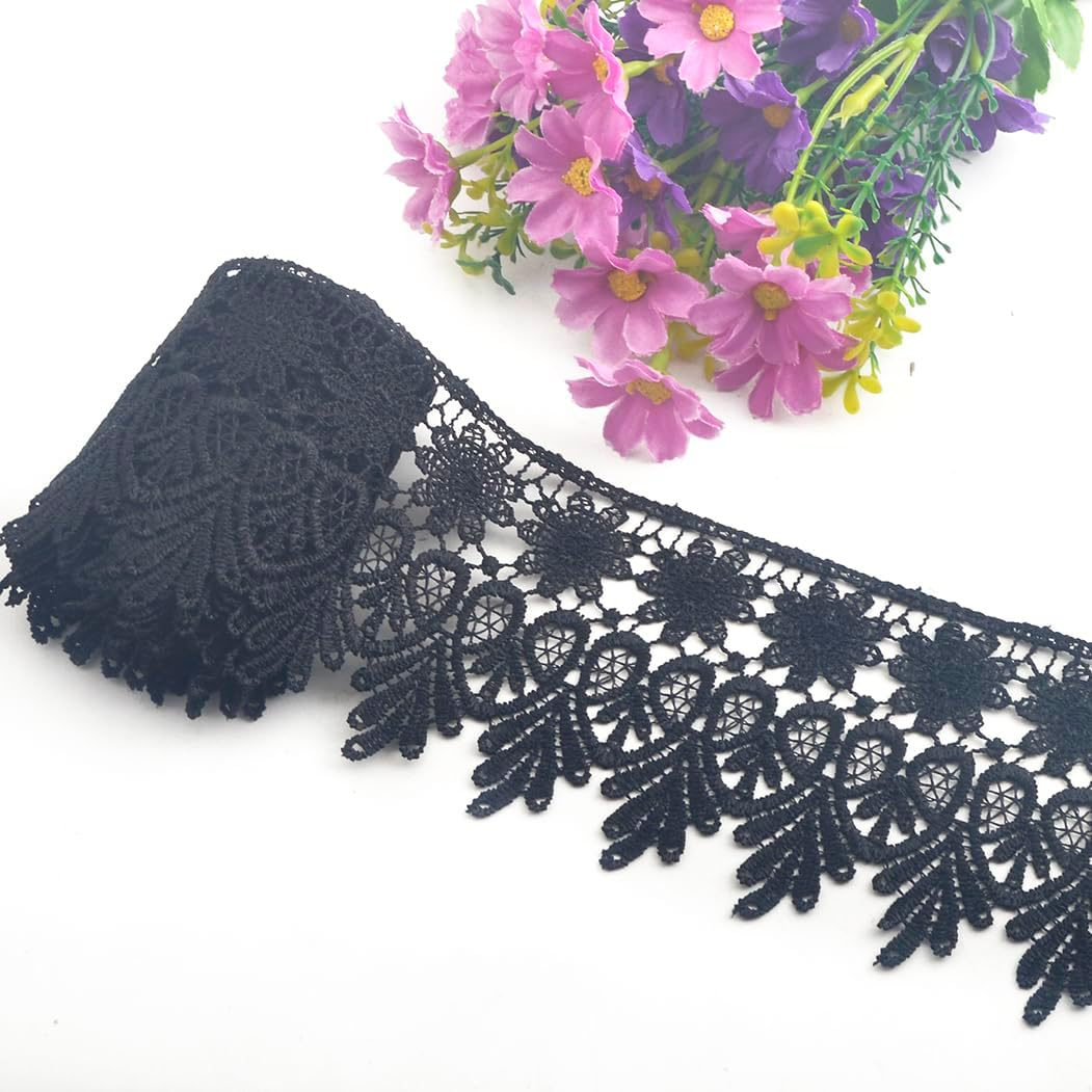 Kuasting 7.5 Yards Floral Lace Edge Trim 9CM Tassel Lace Trim Width Europe Chips Pattern Inelastic Embroidery Lace Trim for Sewing Making, DIY Crafts, Gift Wrapping, Wedding Decor (White)