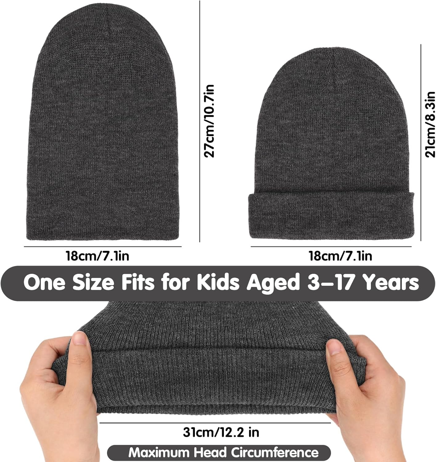 Fiohiros 2 Pack Kids Beanie, Baby Toddler Beanie, Warm Soft Stretchy Unisex Knit Winter Hat for Boys, Girls 3-17 Years