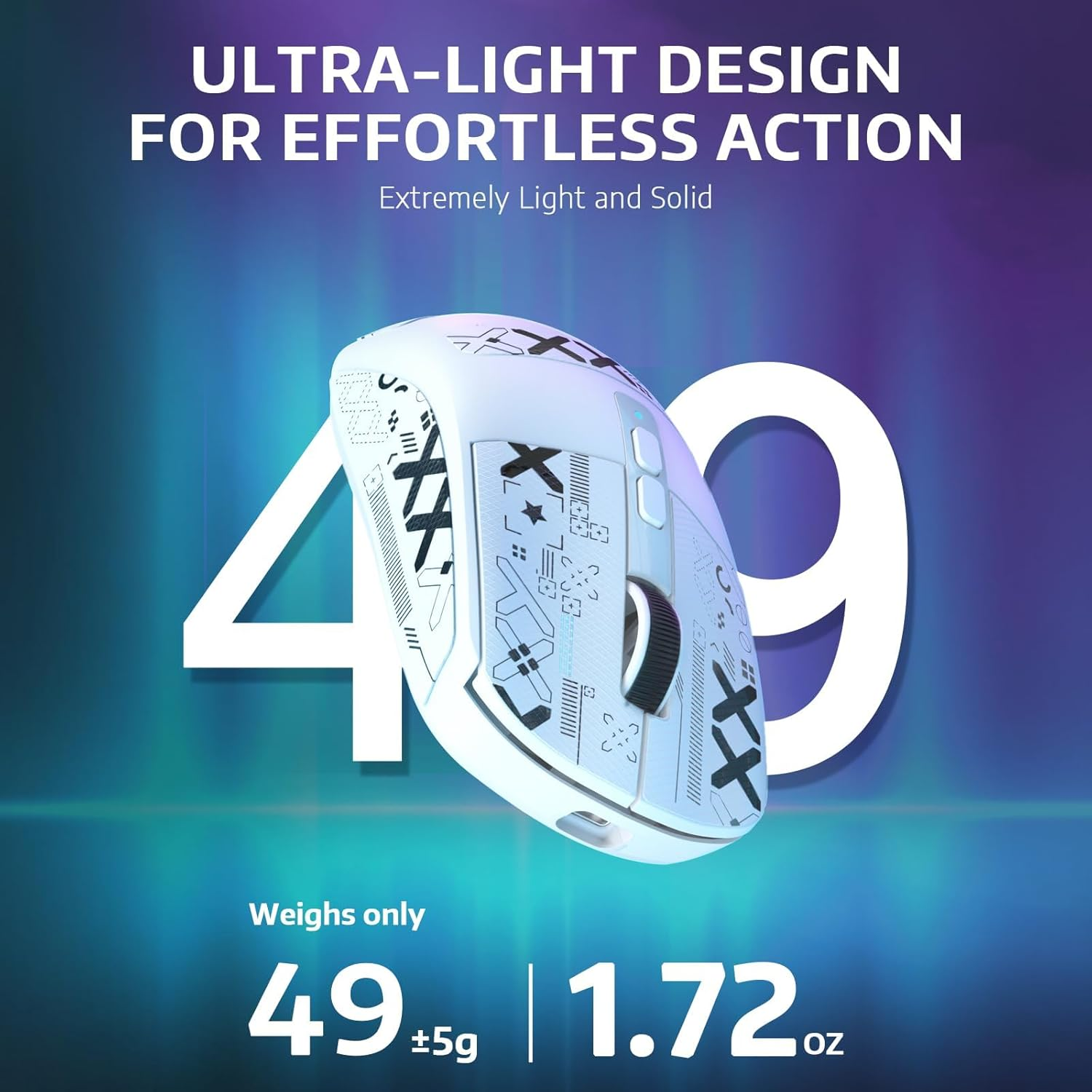 MAMBASNAKE ATTACK SAHRK X6 Wireless Gaming Mouse,49G Ultralight RGB Magnetic Charging Base,Tri-Mode 2.4G/Bt5.2/Wired,Paw3395 Sensor 26KDPI, G502 Programmable Mice for Win/Mac-White&Tape image number 2