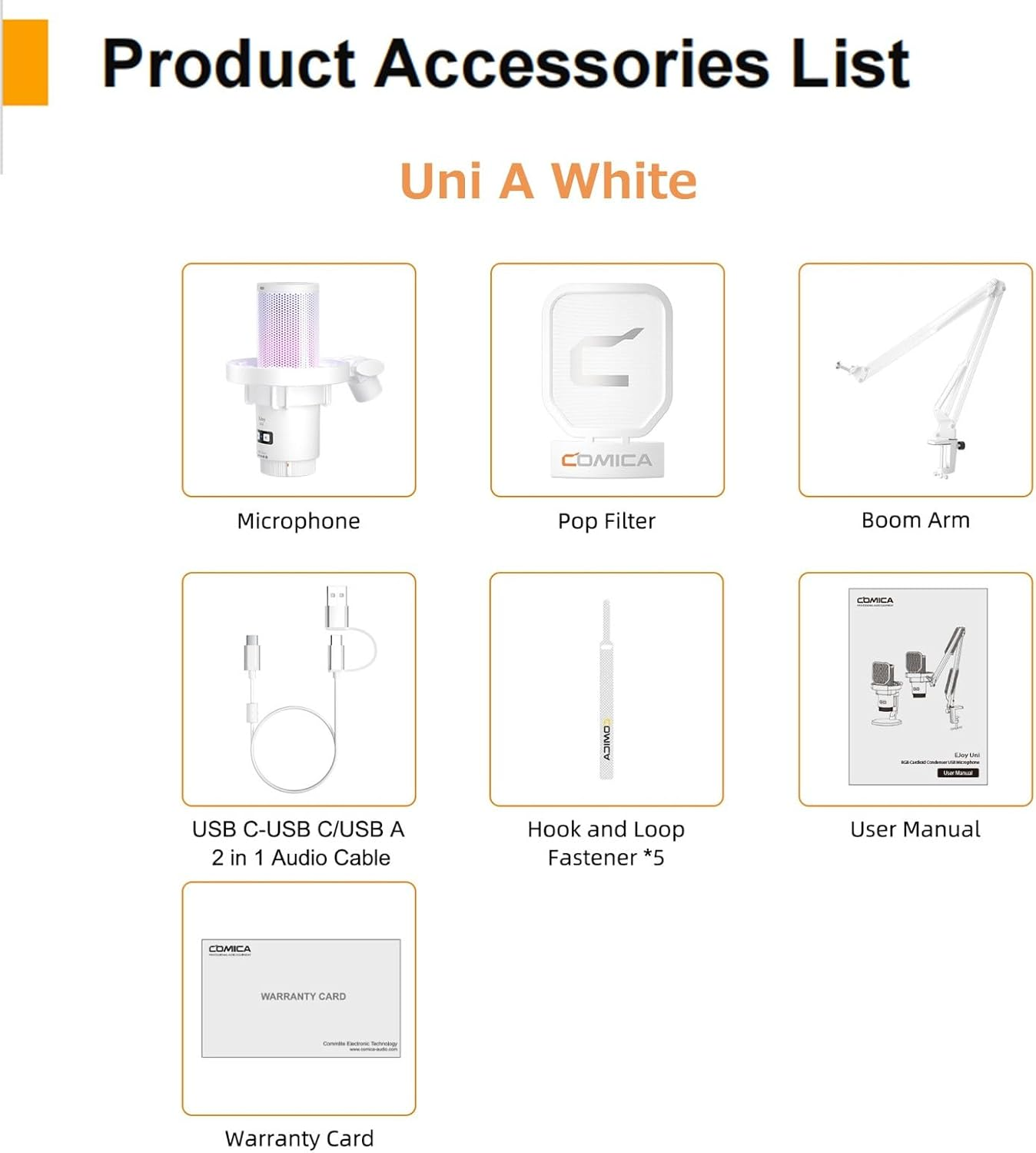 Comica Ejoy Uni a USB Microphone for Computer and Smartphone,Rgb Cardioid Condenser Gaming Mic for Podcasting,Streaming,Recording,Music Creation,With Boom Arm Stand-White image number 4