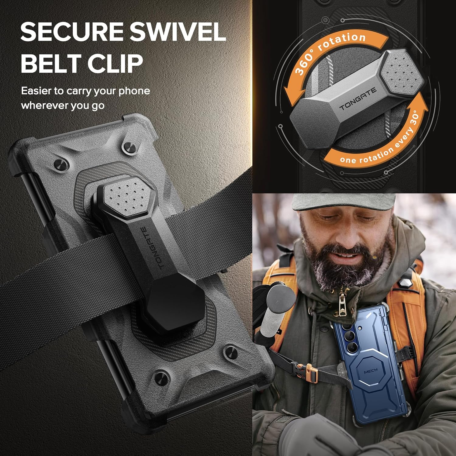 TONGATE for Z Fold 7 Case with Privacy Screen Protector, [Compatible with Magsafe], Built-In Stand & Belt Clip & Hinge Cover, Magnetic Shockproof Phone Case for Samsung Galaxy Z Fold 7 2025 8", Blue - Blue image number 5