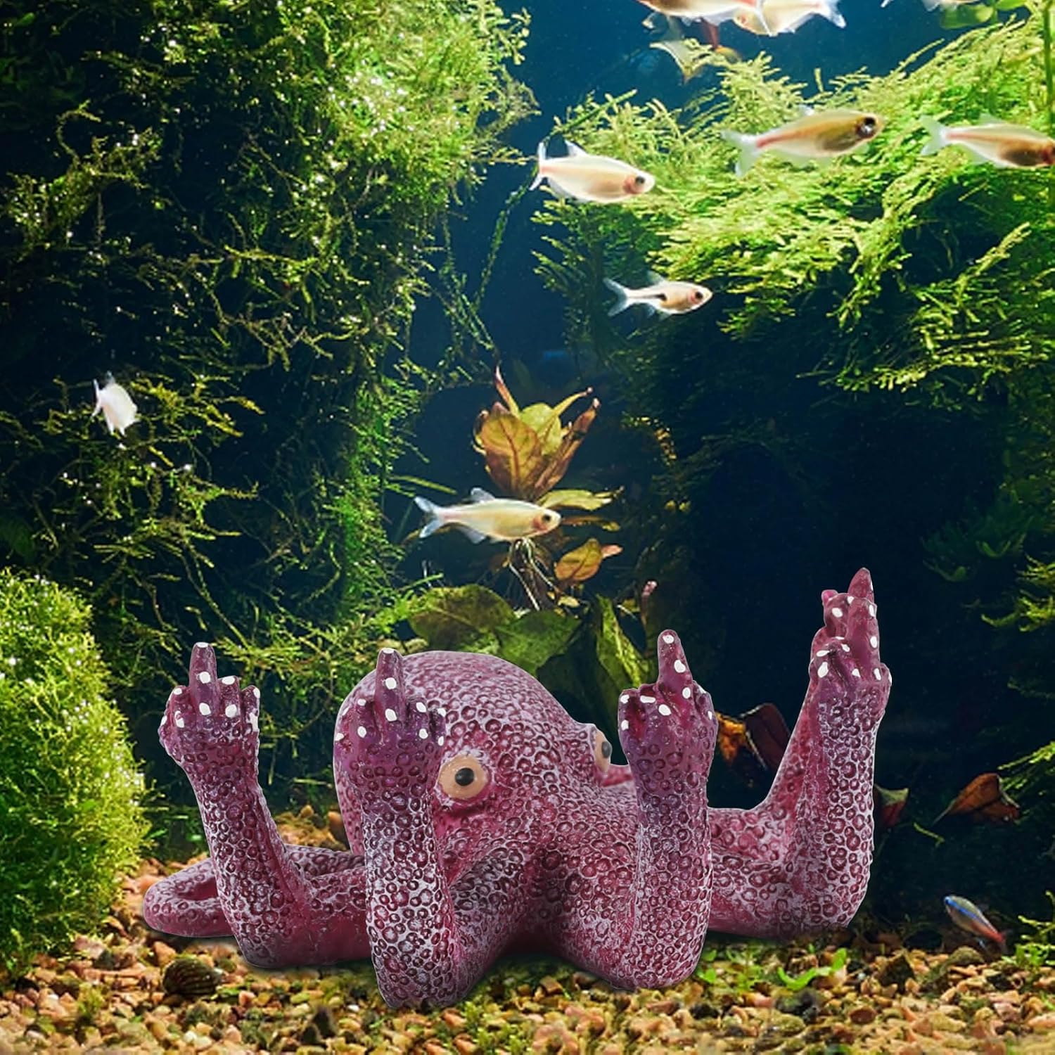 Octopus Aquarium Ornaments Decoration, Blue Artificial Sea Life, Glowing Fingers Enhance Visual Appeal, Suitable for Various Fish Tanks