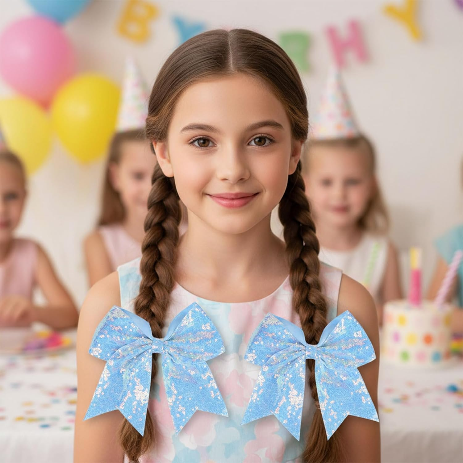 Sequin Hair Bow Elastic Hair Tie with Ribbon Design, 19&times;18 Cm Large Cheer Bow Hair Accessory for Girls Women Teens &ndash; Ruibex(Light Blue)