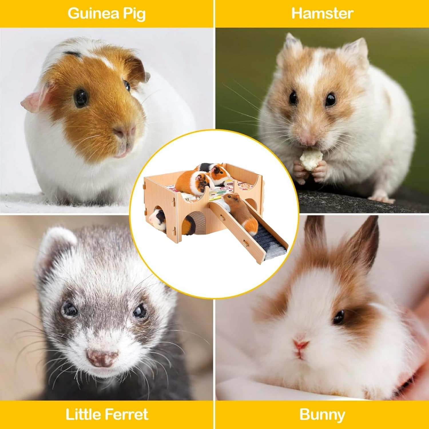 Guinea Pig Hideout,Wooden Hamster Castle with Stairs,Small Animal Houses Habitats for Guinea Pigs Hamsters Bunny Chinchillas Hedgehogs 15L X 9.8W X 7.1H in (Light Wood) image number 4