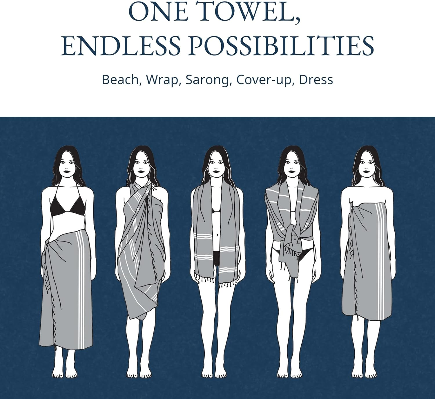 LANE LINEN Beach Towels 6 Pack, Oversized Beach Towel, Lightweight Beach Essentials for Women, Large Pool Towel, Absorbent & Quick Dry, Sand Free Beach Towel, 39"X71" - Nautical Color