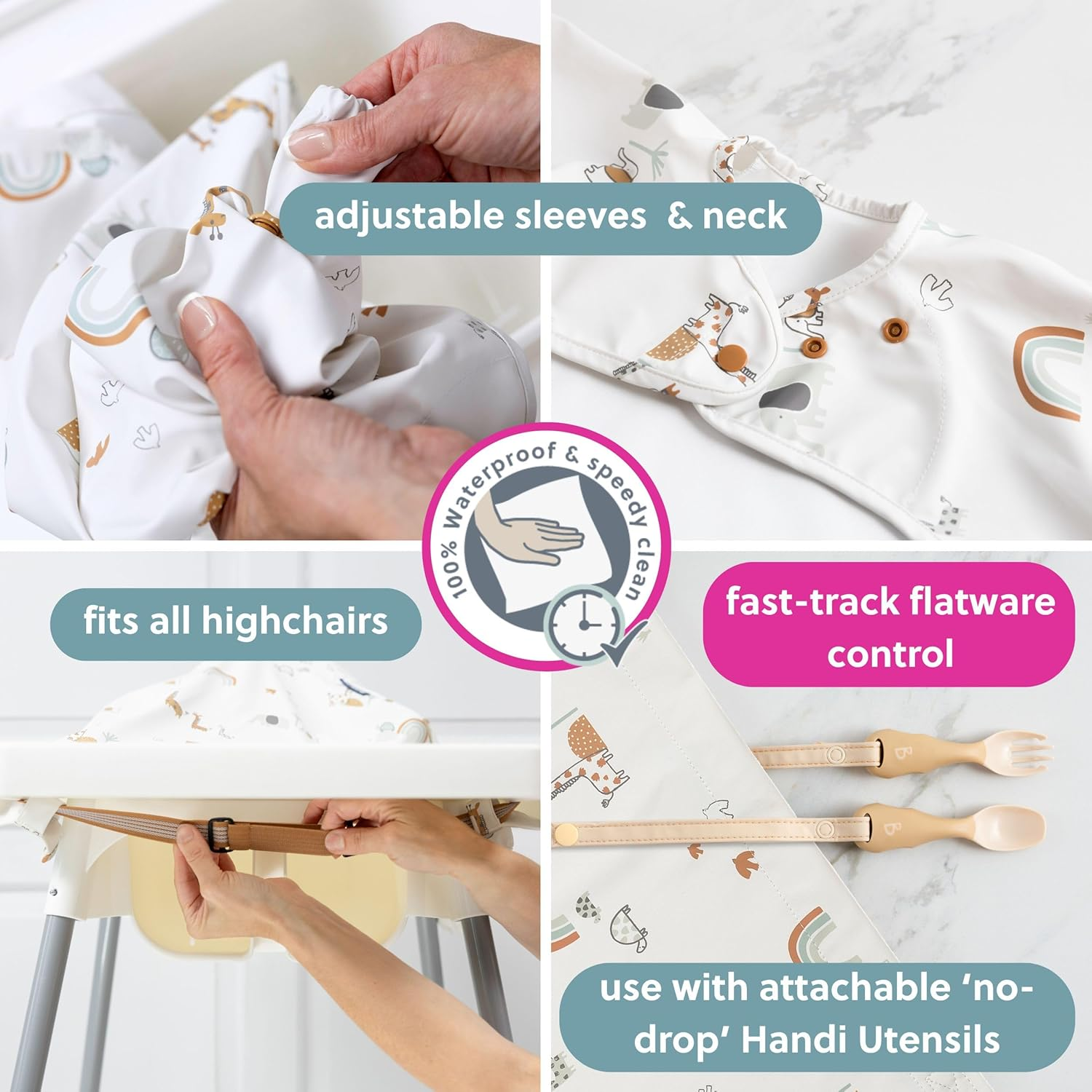 Bibado Baby Bibs with Sleeves - Toddler and Baby Led Weaning Bib - 6-36 Months, Attaches to Highchairs, Strollers, Tables image number 2