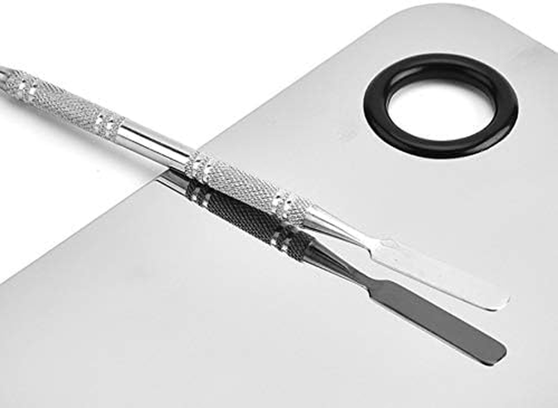 Professional Pro Stainless Steel Makeup Palette Cosmetic Palette with Spatula Tool Makeup Art Tool for Nail Art Eye Shadow Eyelash Makeup Professional Pigment Blending（6''X4'' Sliver） image number 4