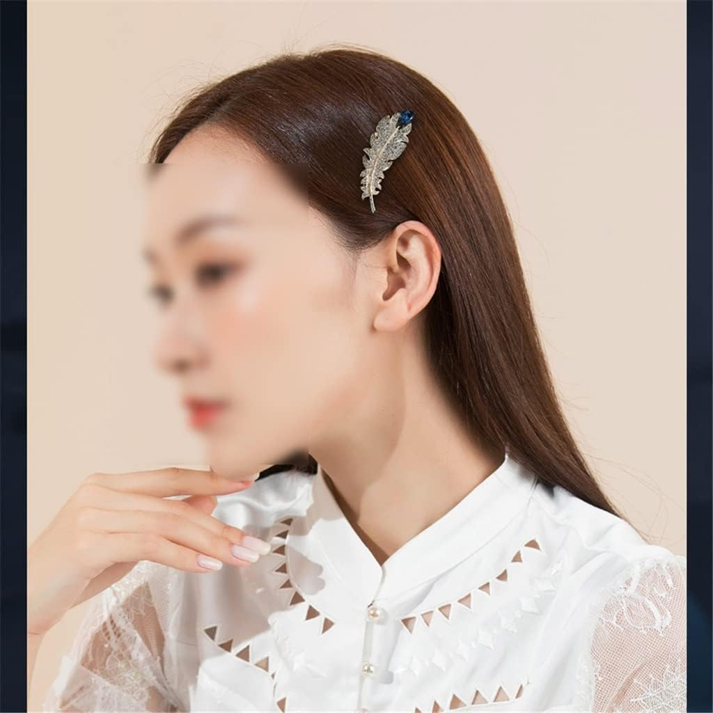 Rhinestone Hairpin,Crystal Barrette,Curl Hair Clip,Korean Trend Feather Side Clip Wild Rhinestone Clip Adult Headwear Hairpin Female Hairpin Hair Accessories (Color : A, Size : 4.9 * 1.7Cm)