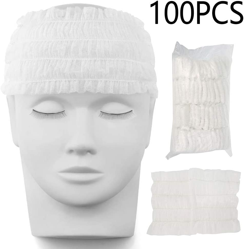 100Pcs Disposable Elastic Hair Wraps Soft Non-Woven Headbands Skin Care Hair Accessory for Spa Salon Makeup, White