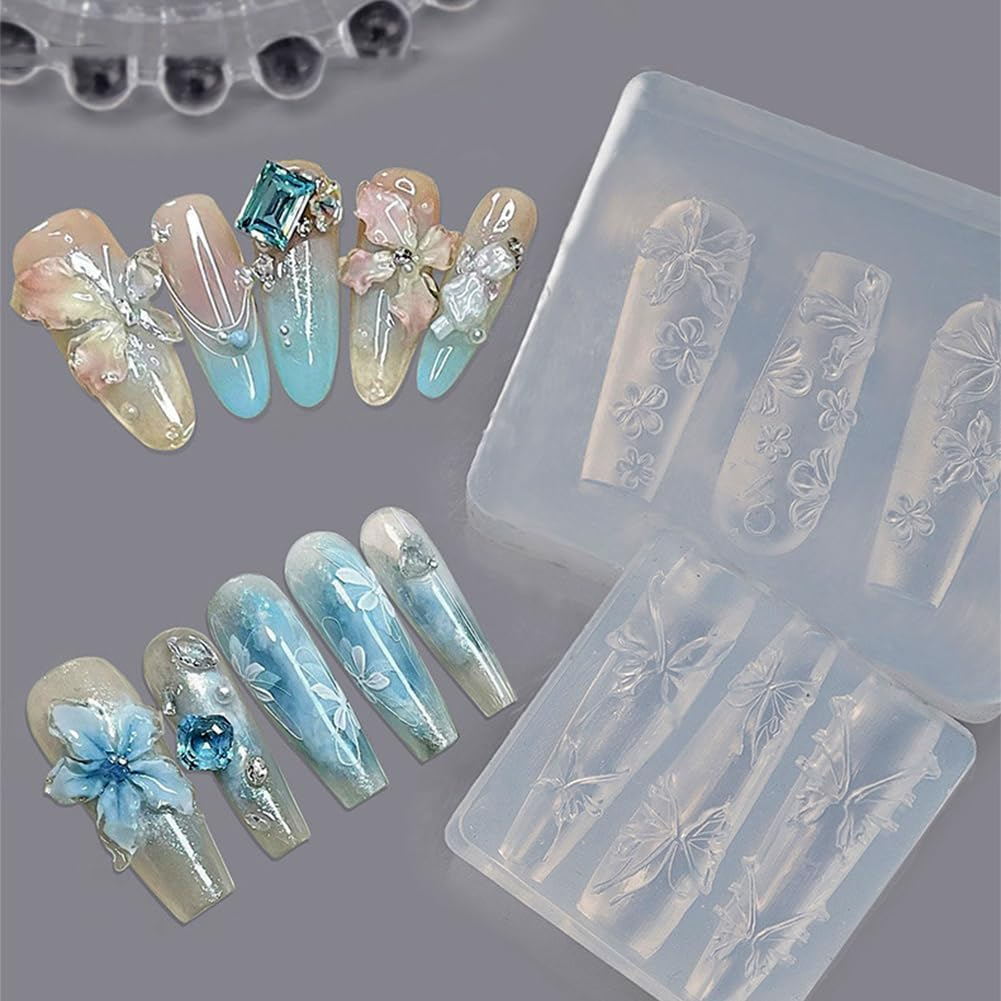 Hecticcore 3D Flower Nail Art Silicone Mould Nail Art Silicone Tools, Flower, Rose Nail Art Engraving Template, for Nail Design, 3D Gel Nail Charms, Silicone Casting Moulds for Resin Art and Nail Art