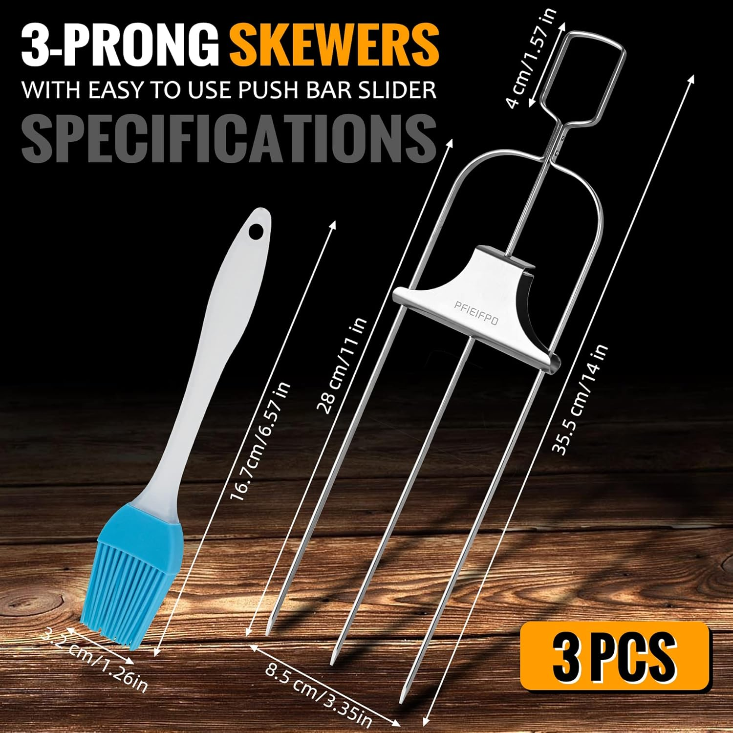 3PCS Grilling Savant 3Way Skewers,14Inch Metal Skewers for Grilling,Easy to Use Push Bar Slider,Bbq Accessory, Perfect for Meat,Veggies,Fruits,Marshmallow Roasting Sticks Grill Kabob Skewer. image number 6