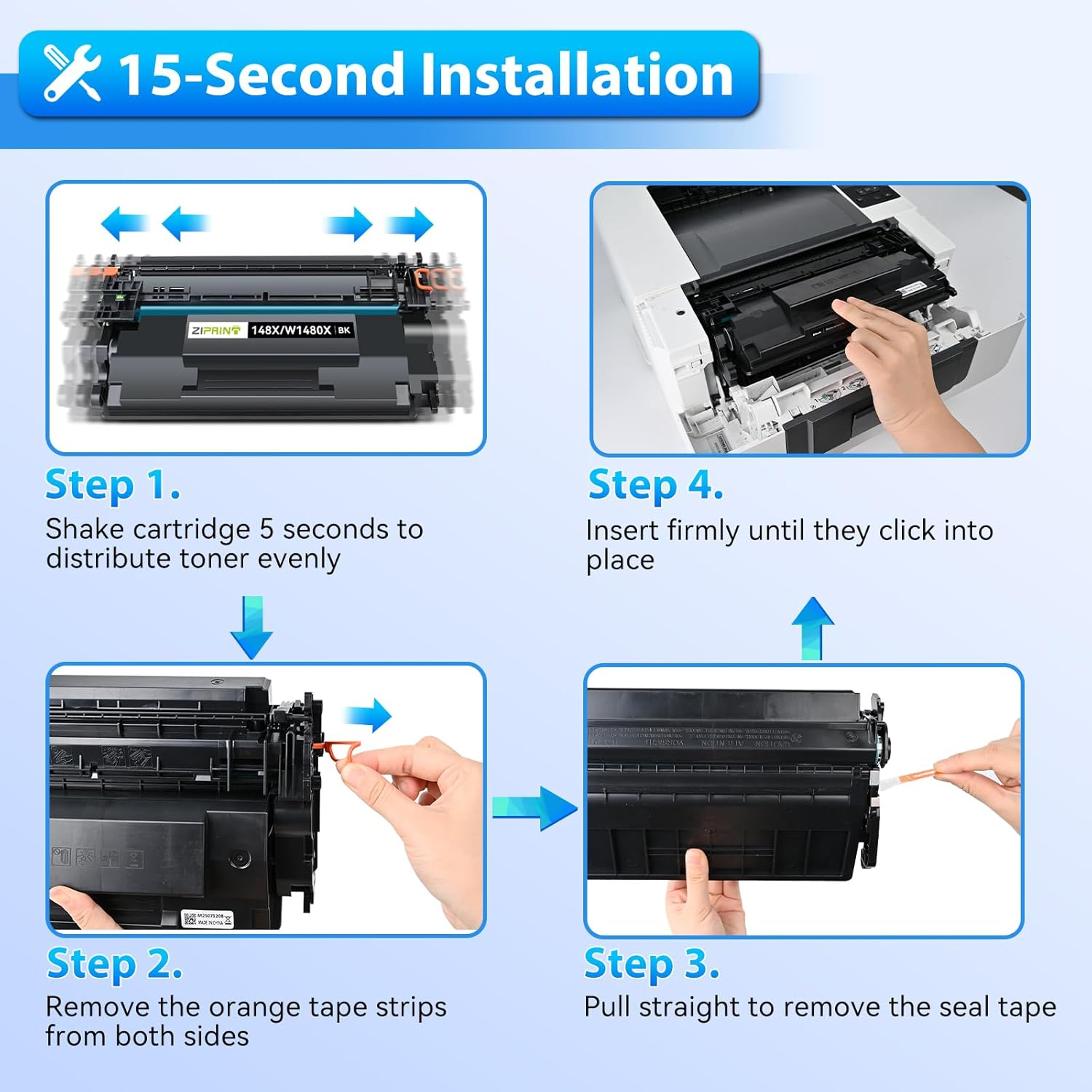 ZIPRINT 148X Black High Yield Toner Cartridge (With Chip) Compatible Replacement for HP 148X 148A W1480X W1480A for Laserjet Pro MFP 4101Fdw 4101Fdn 4001Dw 4001Dn 4001N (2 Pack) - 148X Toner Cartridge 2 Black image number 6