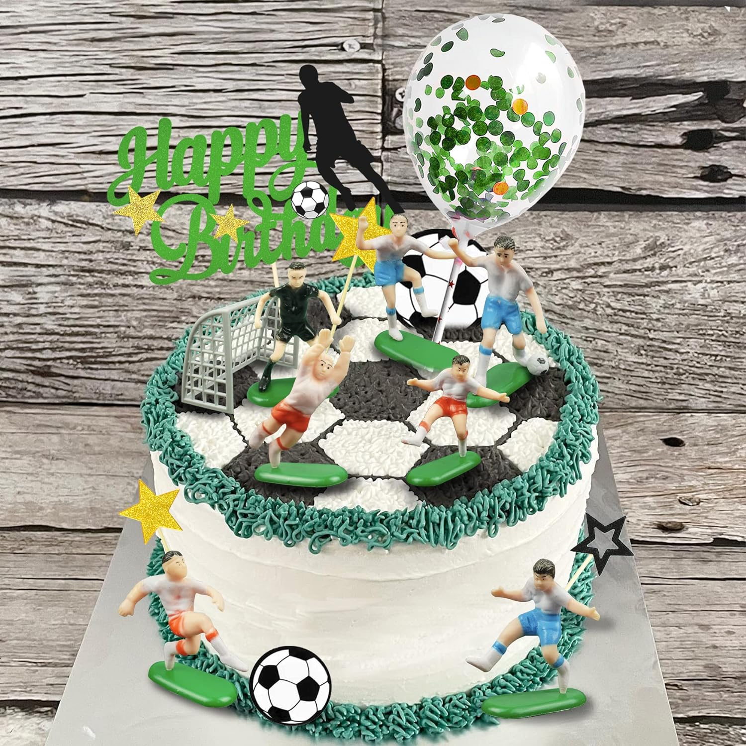 Soccer Cake Topper Soccer Ball Player Cake Decorations for Men Boy Soccer Birthday Party Sport Party Supplies (Multicolour) image number 2