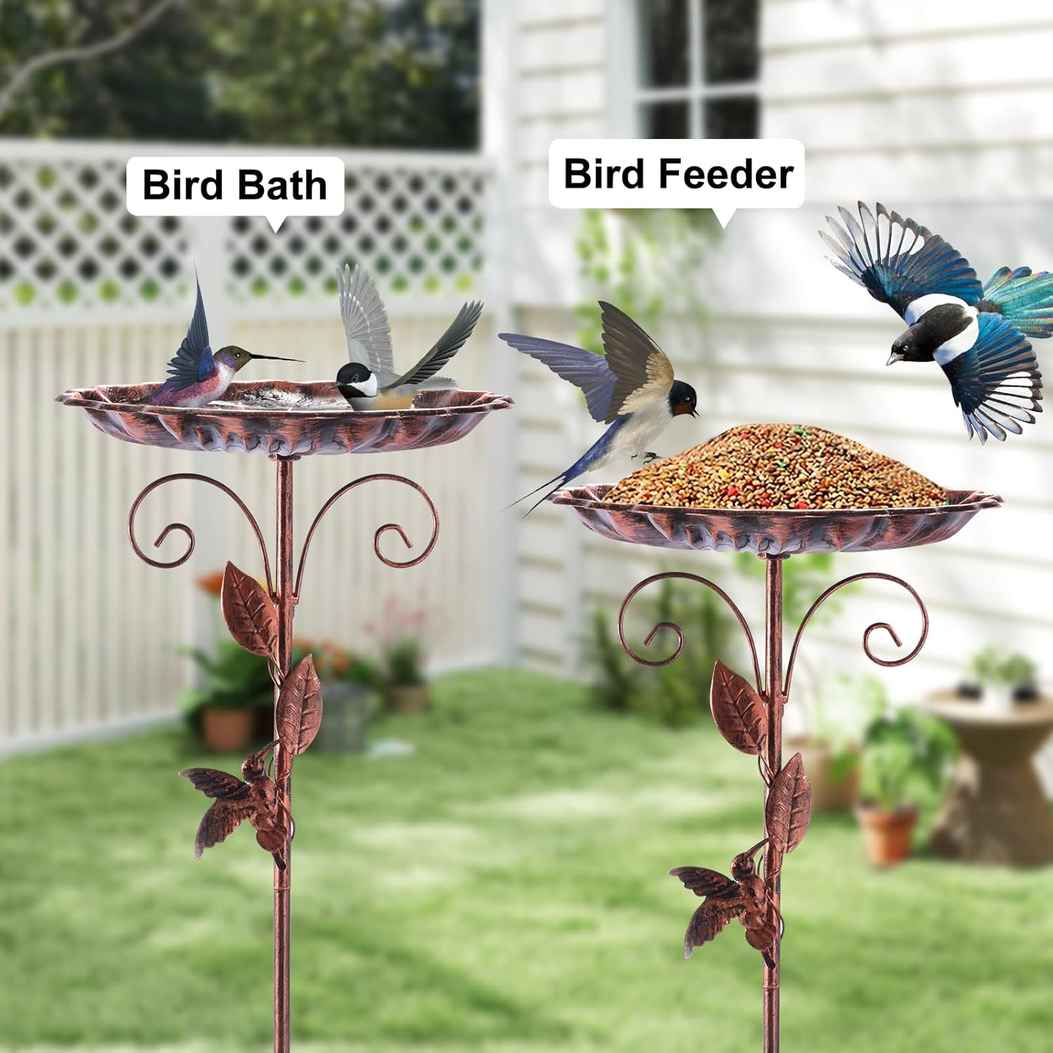 Restorgan Bird Bath for the Garden, Standing Bird Bath, 35 Inches Metal Vintage Freestanding Bird Bath with Sturdy 5-Prong Base, Large Bird Bath, Frost-Proof, Winterproof, Antique Bronze