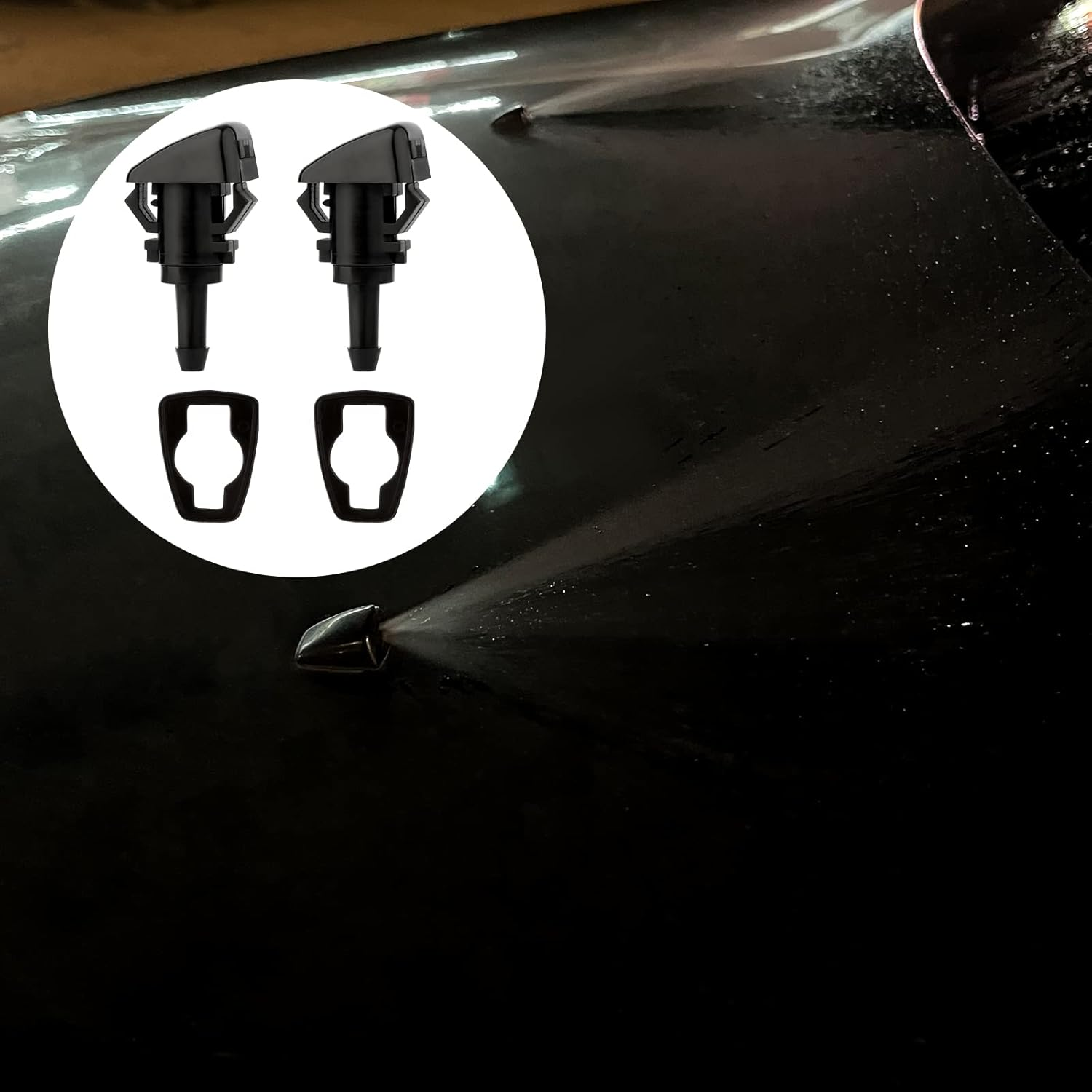 2Pcs Front Windshield Washer Nozzles, Black Plastic Windshield Sprayer Nozzle Windshield Washer Sprayer Nozzle Compatible with Dodge Jeep image number 4