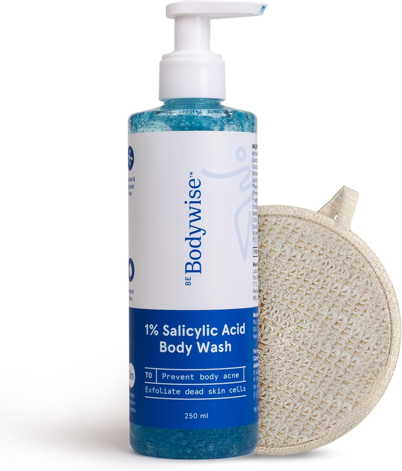 Be Bodywise 1% Salicylic Acid Body Wash with Loofah | Gently Exfoliates to Prevent Body Acne & Cleanse Skin | Paraben and SLS Free | 250Ml