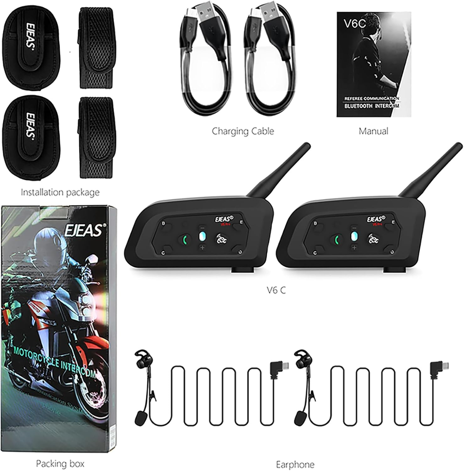 EJEAS 2 Sets V6C Group Referee Bluetooth Intercom Kit Wireless Communication System for Football Soccer Hockey Rugby Sport (Pack of 2) image number 3