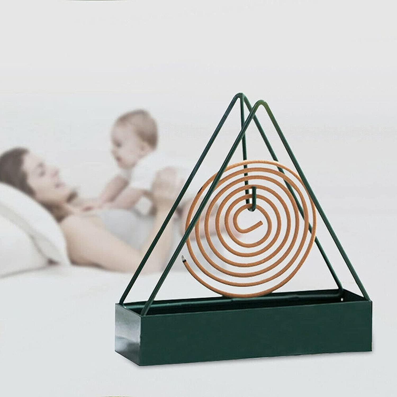 Triangular Wrought Iron Mosquito Coil Holdermosquito Coil Holder | Metal Incense Burner | Portable Bug & Insect Repellent | Home & Garden Fragrance & Aromatherapy (Green) image number 3
