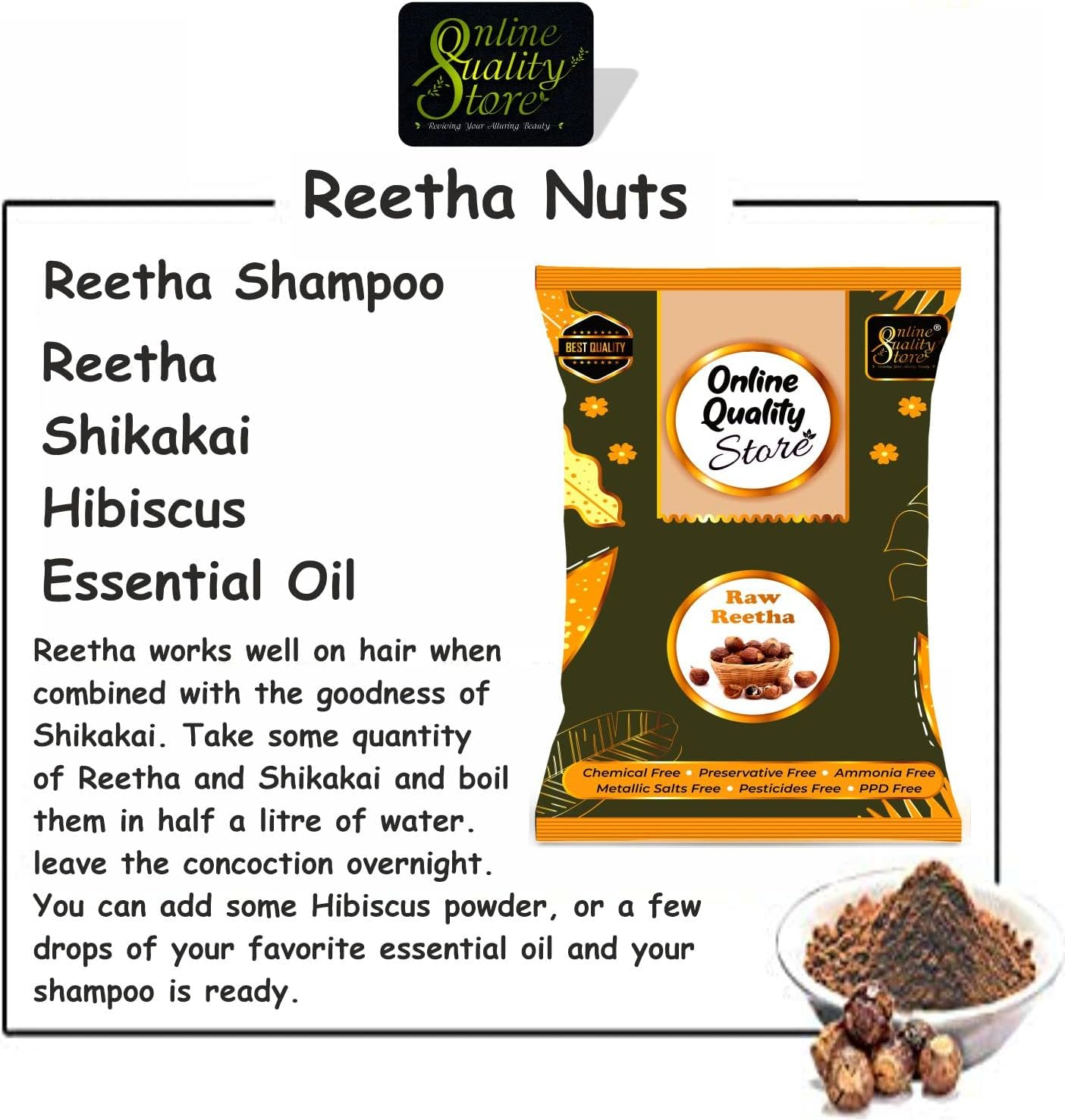Online Quality Store Raw Reetha for Hair Natural (Ritha) Dried Form, 400G image number 3
