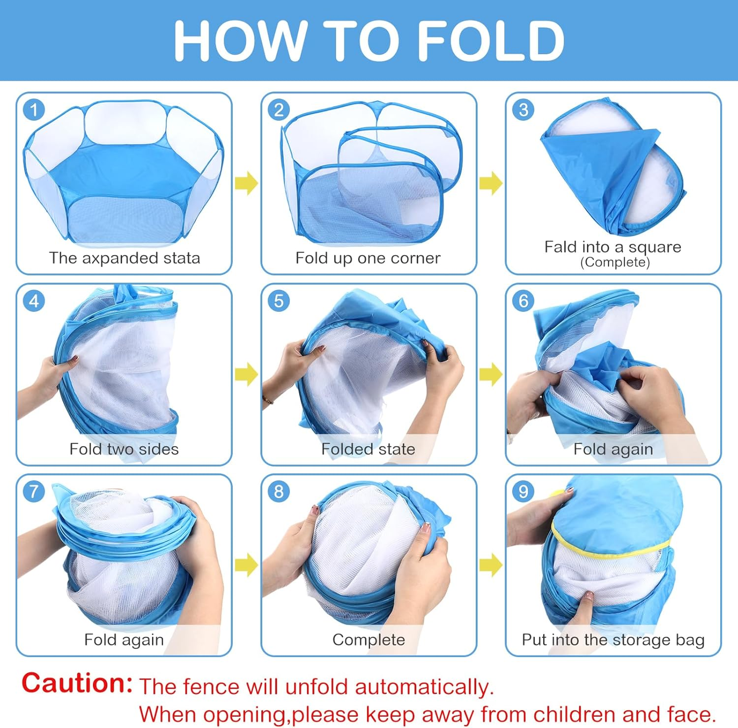 Vitalcozy Hamster Playpen with Mat Small Animal Cage Tent Breathable Transparent Guinea Pig Playpen Waterproof Portable Yard Fence Mat Foldable Exercise Playpen Outdoor Indoor (Blue,Star)