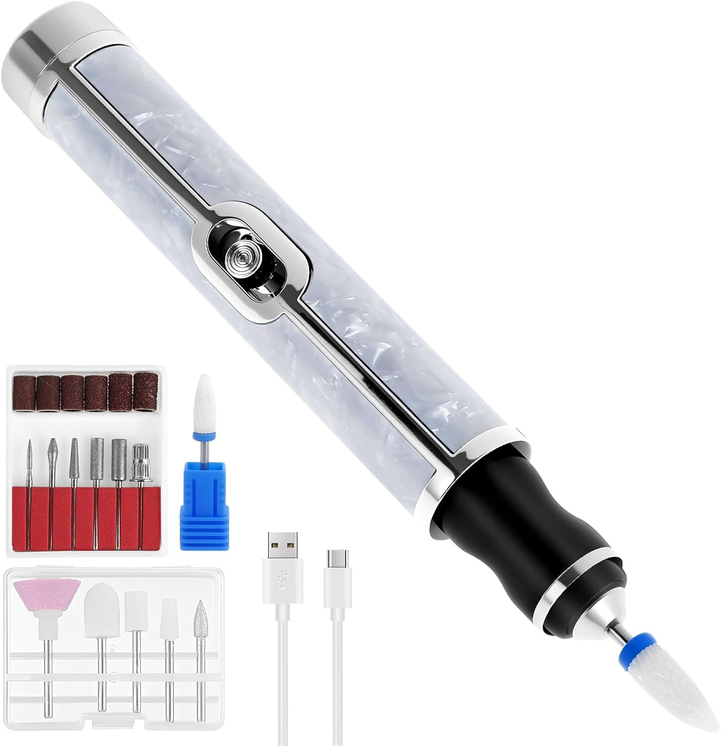 Aluminium Alloy Electric Nail File Kit for Thick Toe Nails - Rechargeable 4 Gears Electric Nail Drill Machine Low Noise Electric Nail Grinder for Various Nails and Shapes