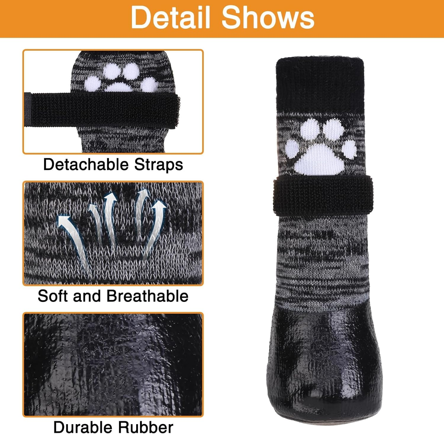 KOOLTAIL Non Slip Dog Socks to Prevent Licking Paws for Hardwood Floors, Dog Boots Shoes for Hot/Cold Pavement with Grippers Traction Control, Waterproof Paw Protector for Small Medium Large S image number 6