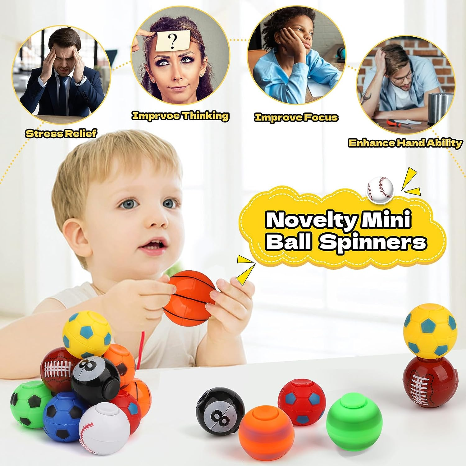 Soccer Party Favors for Kids 4-8 8-12, 36 Pack Fidget Spinner Basketball Balls Goodie Bag Stuffers Treasure Box Toys for Classroom Return Gifts for Kids Easter Party Favors Supplies image number 3