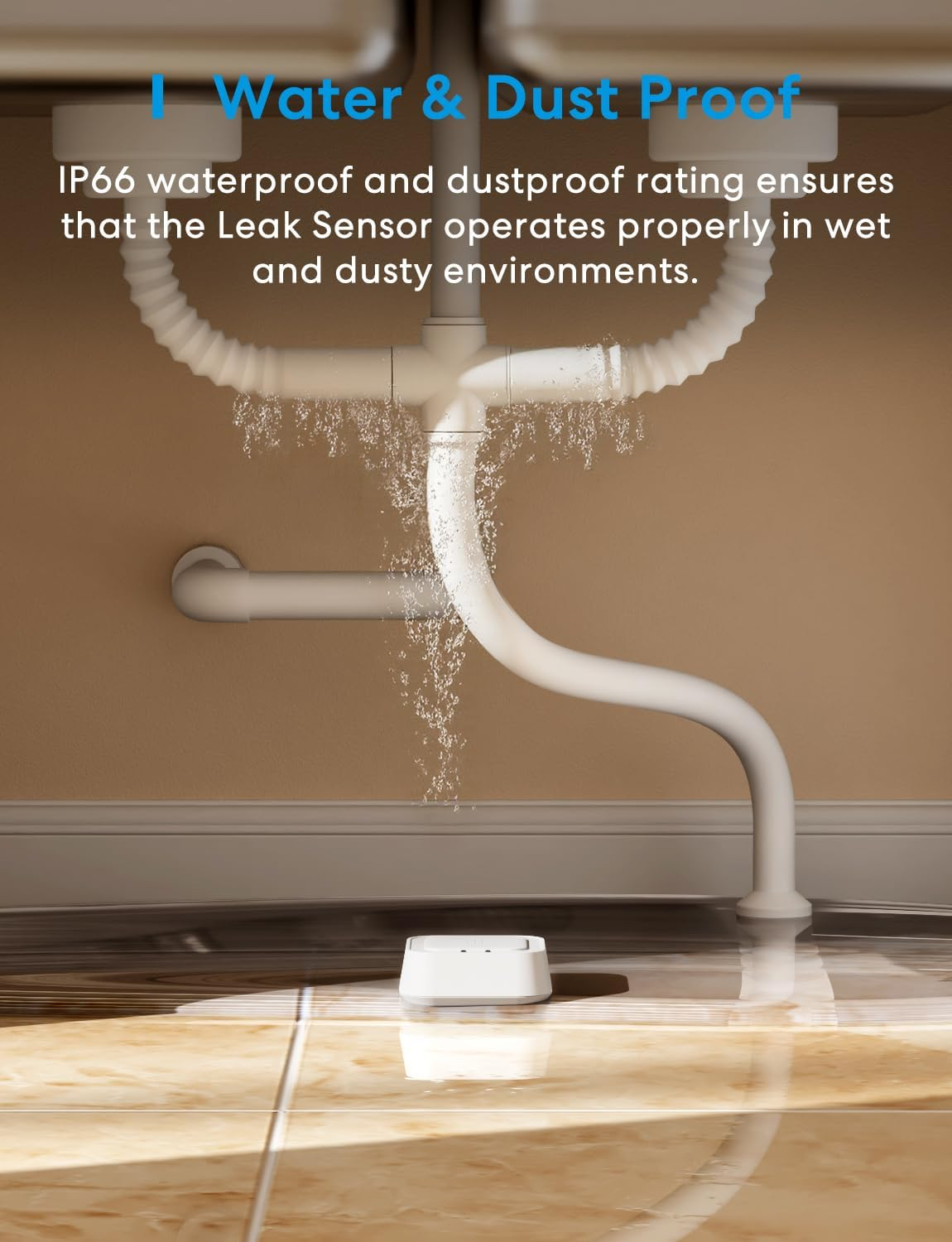 Meross Smart Water Detector with Hub | Water Leak Sensor WLAN IP66 | up to 100 Db Sensor & App & Hub Alarm | Smart Water Alarm Detector for Kitchen, Bathroom, Basement | Battery for 3 Years | 2.4 Ghz image number 5