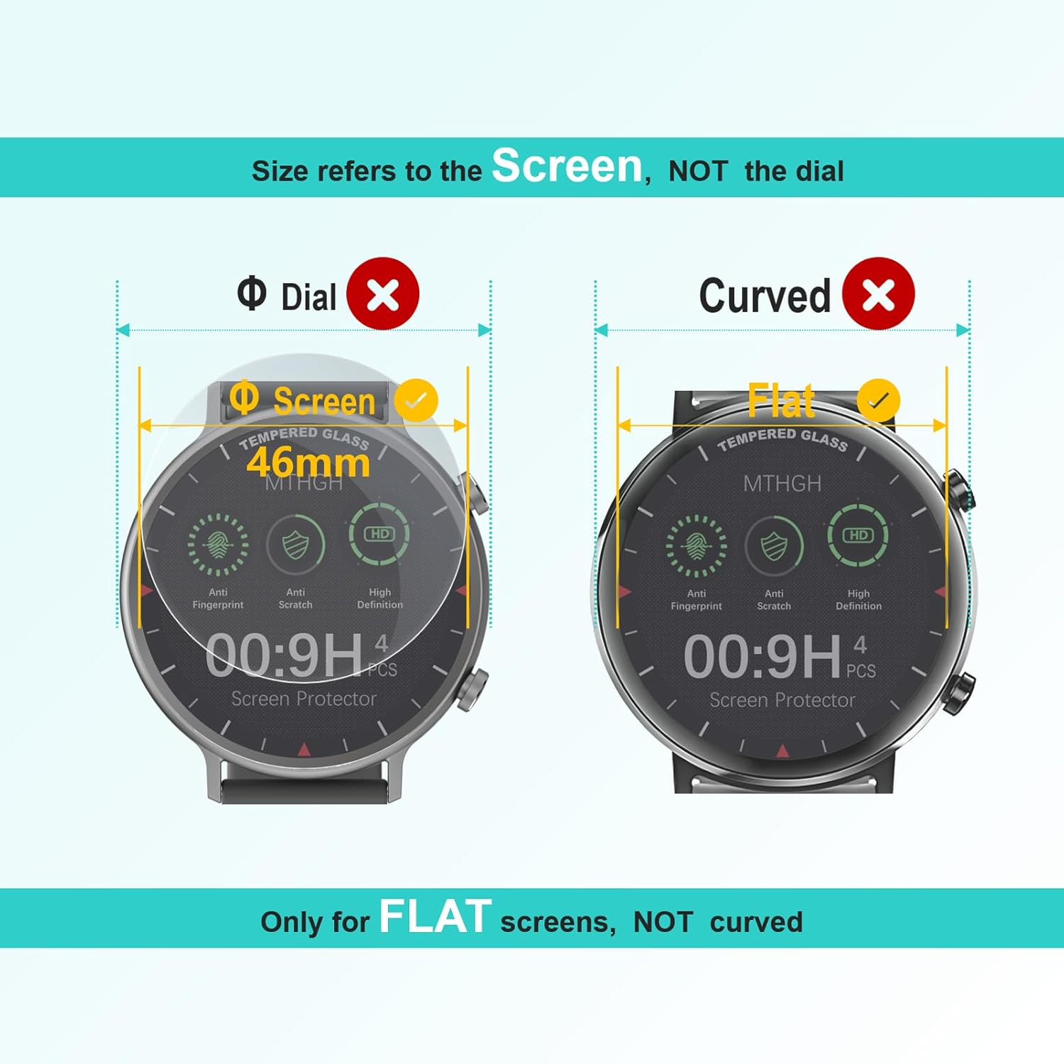 MTHGH 46Mm(1.81Inch) Diameter Screen Protector,(4 Pack) 9H Hardness Tempered Glass Screen Protector for Universal round Watch with Anti-Scratch,Anti-Explosion,Bubble-Free,High-Definition image number 5