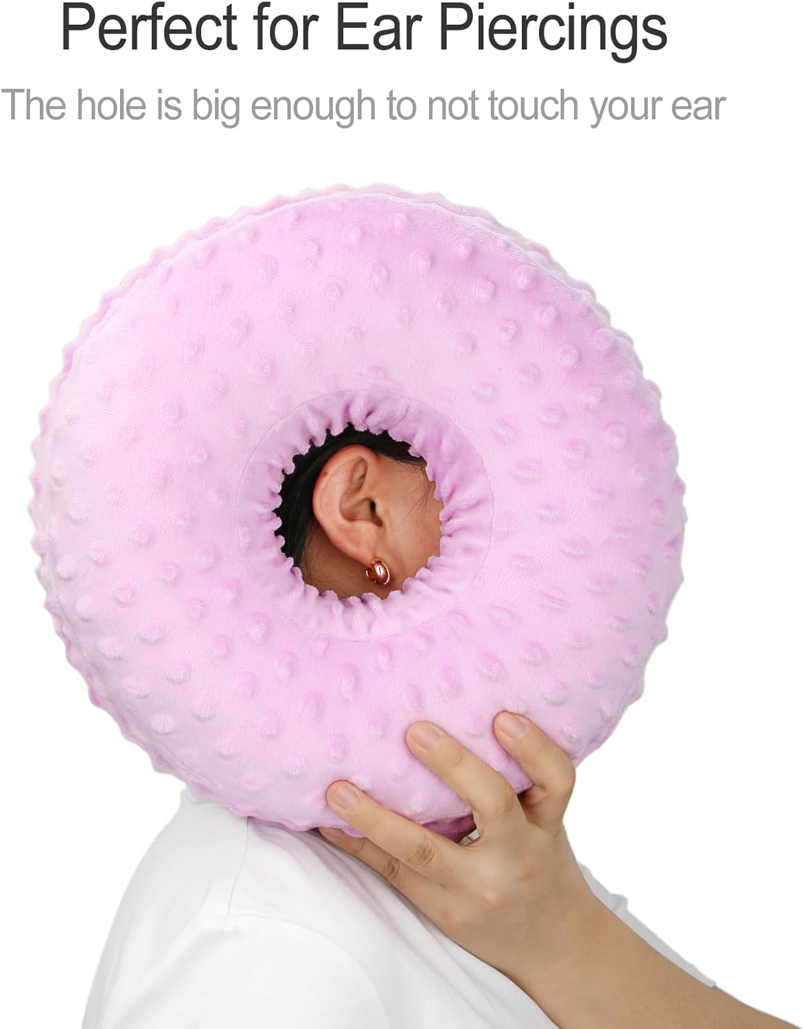 Heal N Hope Washable Ear Piercing Pillow with Removable Pillowcase Donut Pillows Hole for Ear Pain Relief CNH Sleeping Pressure Sore Side Sleepers Ear Guard Protector Cover (Minky Dot Lavender) - Minky Dot Black image number 2