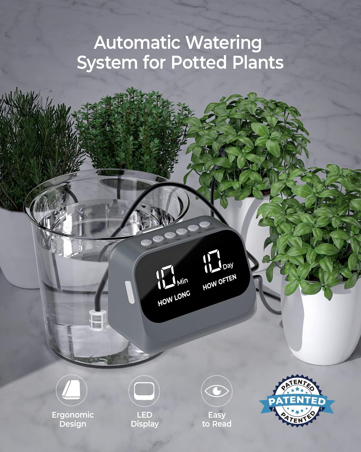 Automatic Watering System for Potted Plants, Plant Waterer with Smart Programmable Timer, Waterproof LED Display & Large Capacity Battery, Precise Distribution of Water (Grey) image number 5