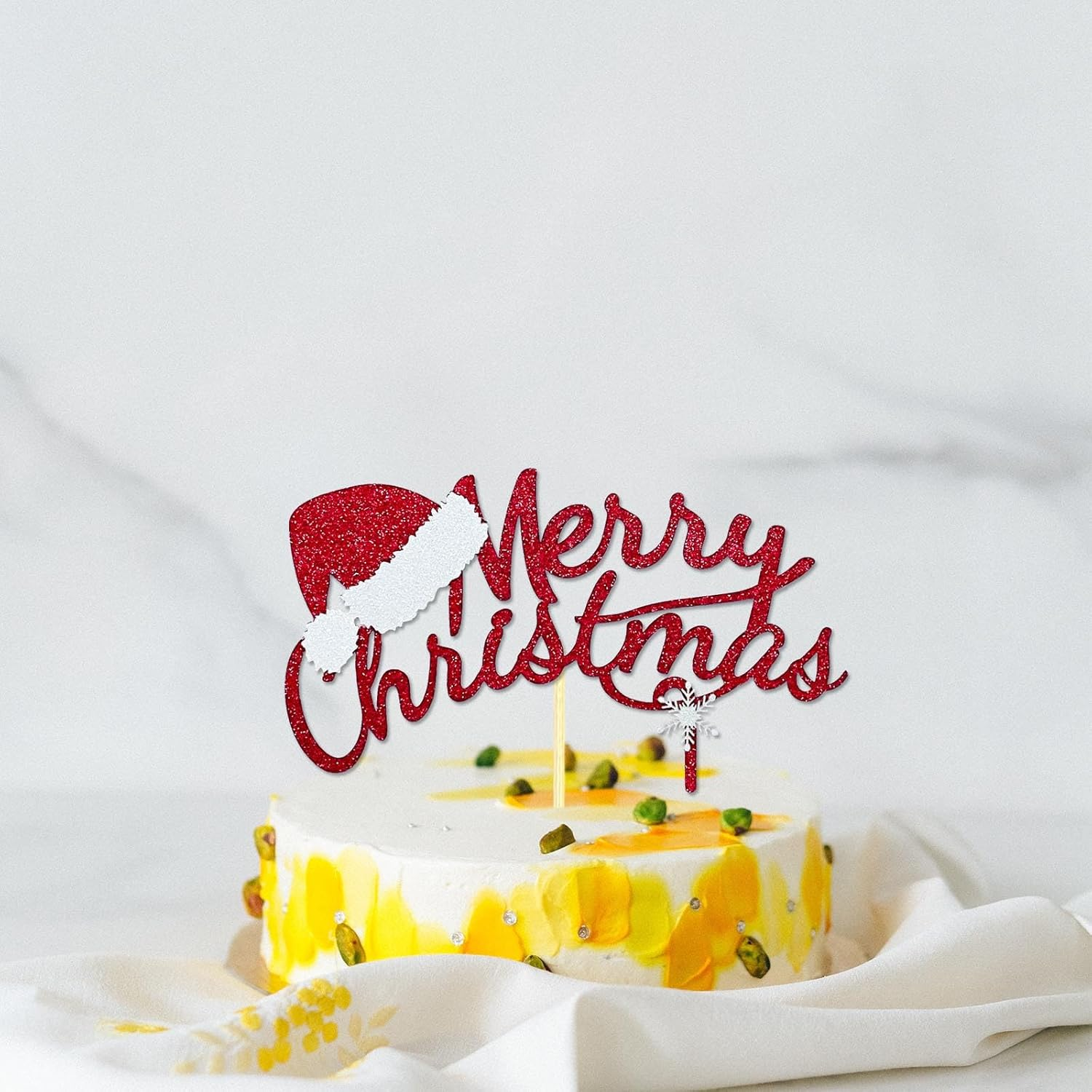Merry Christmas Cake Topper Red Glitter Christmas Hat Topper Xmas Holiday Cake Picks for Christmas Party Birthday Wedding Decorations image number 6