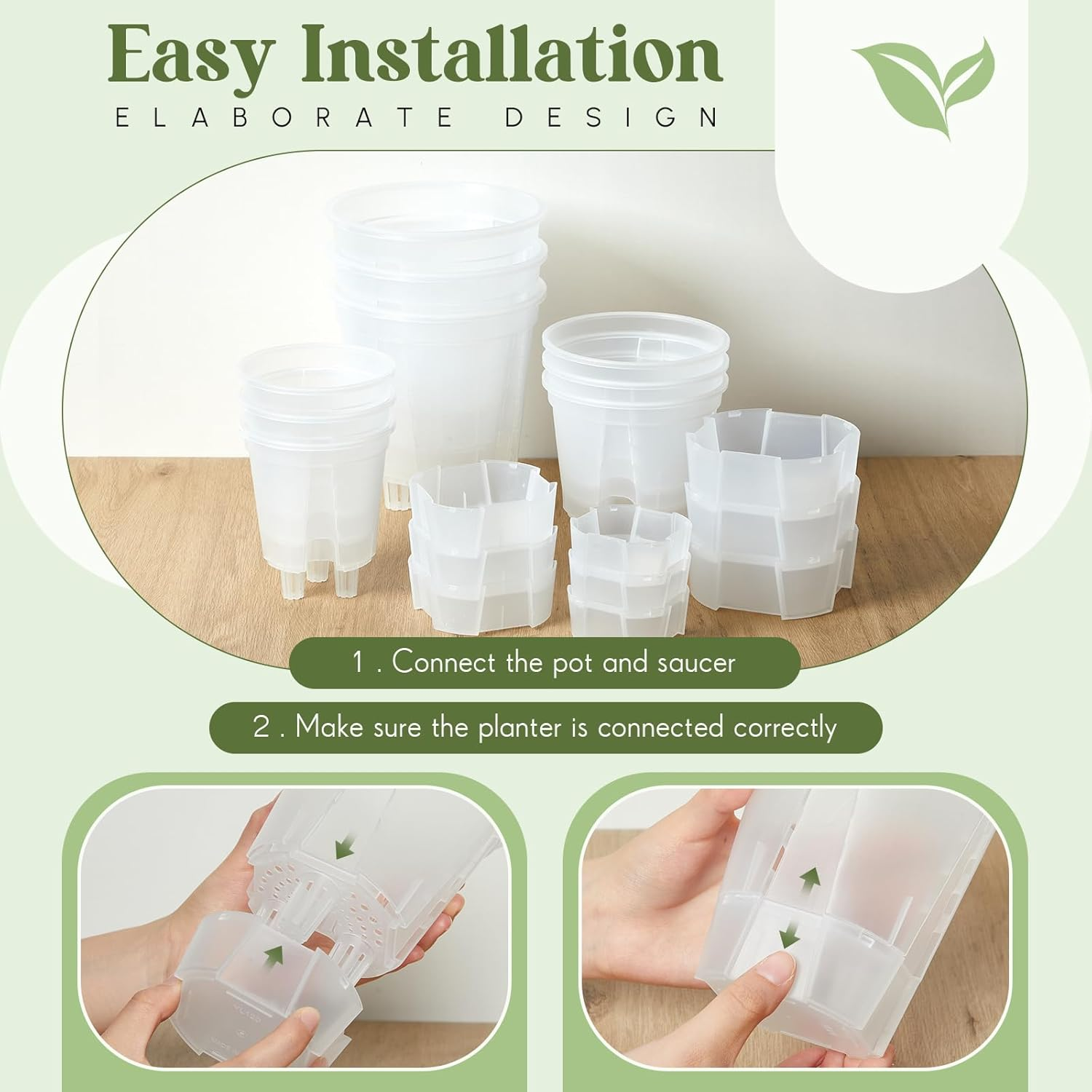 Wonderjune 9 Pcs Self Watering Pots for Indoor Plants with Deep Reservoir and High Drainage Holes for Outdoor Plants and Flowers(Clear,4.72'', 5.91'', 7.09'') image number 1