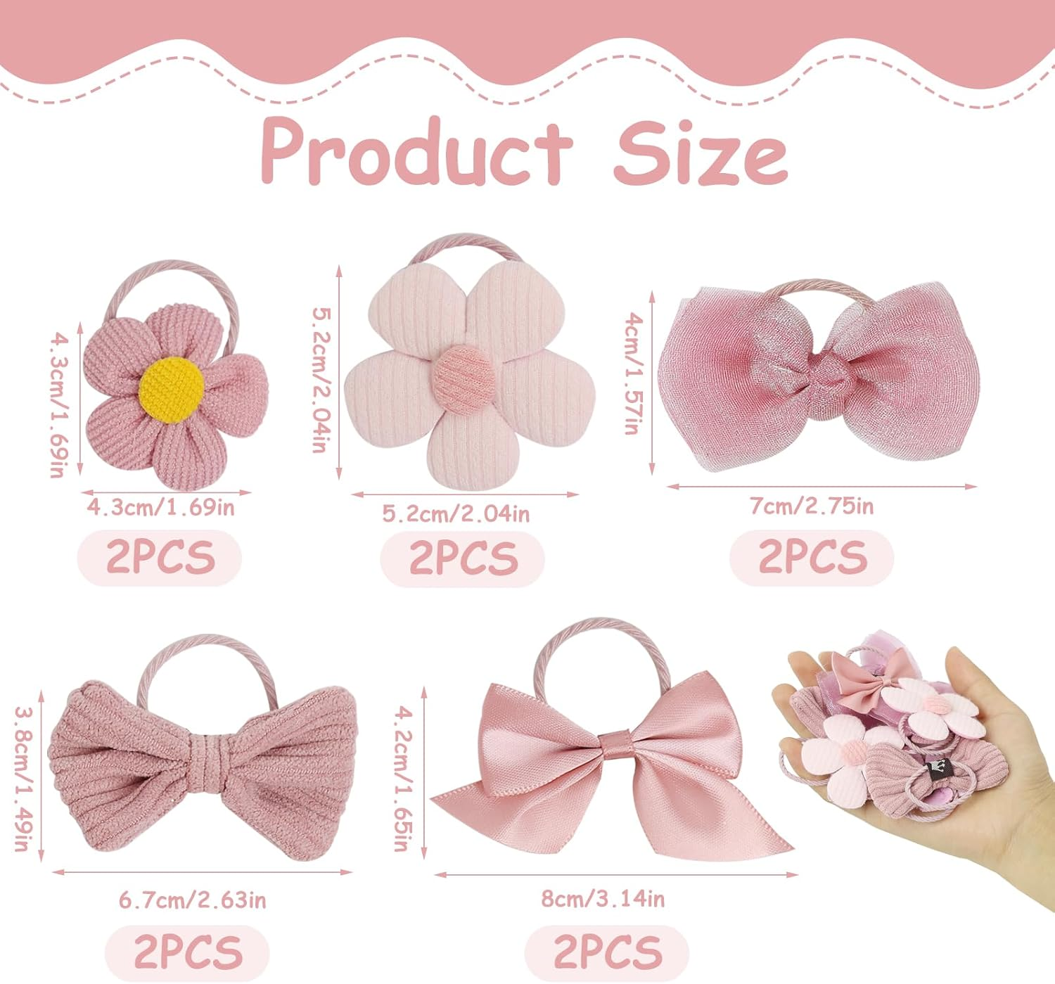 Hair Scrunchies Pink Bow, Pack of 10 Flower Small Hair Bows Hair Bows Girls Cute Bows Flowers Braid Scrunchie Bow Hair Scrunchie Women'S Styling Hair Accessories Girls image number 2