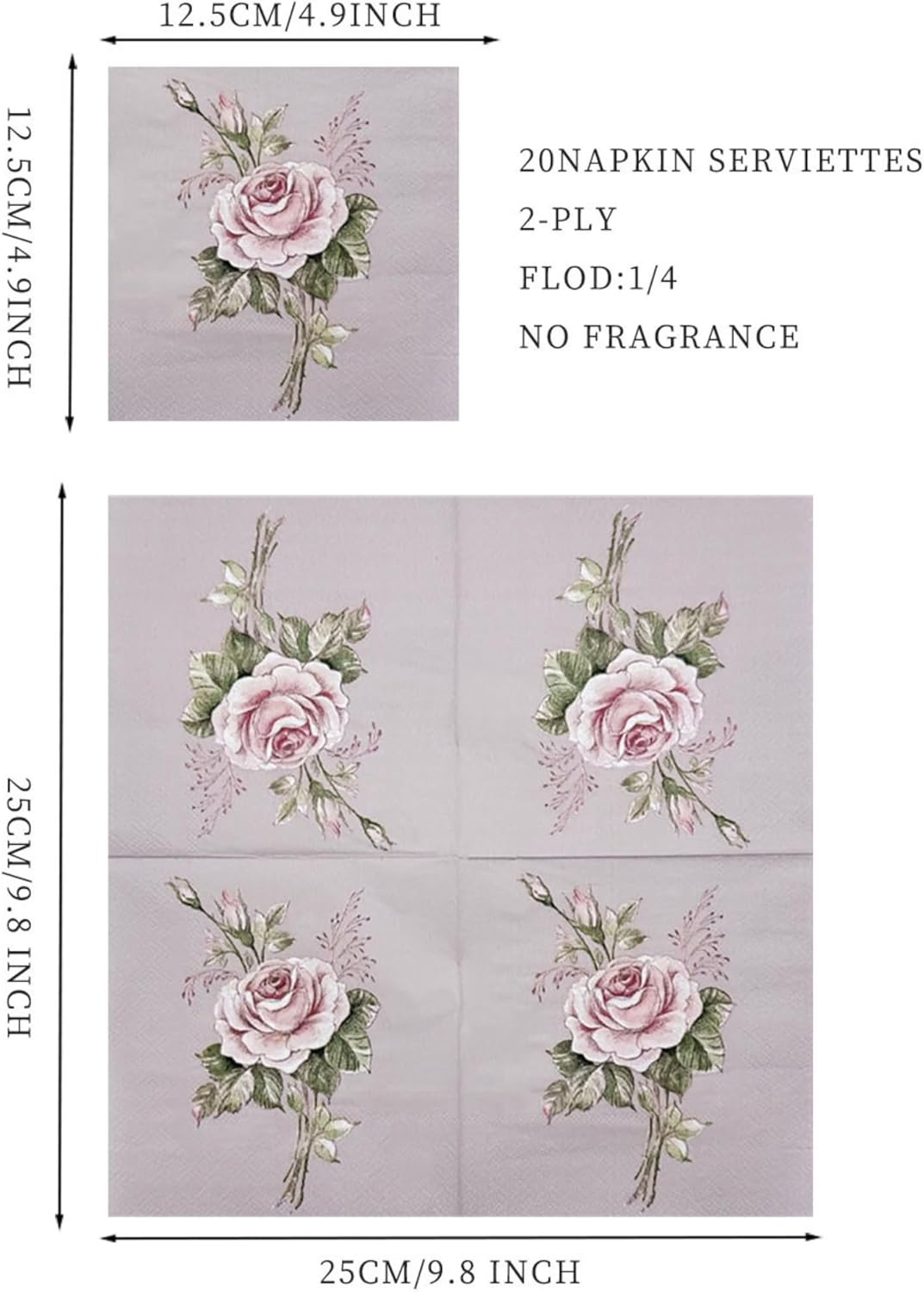 Besalily Vintage Rose Flower Napkins Paper Disposable Decorative Dining Paper Napkins Wedding Party Napkins Cocktail Napkins Paper Napkins Serviettes (25X25Cm)