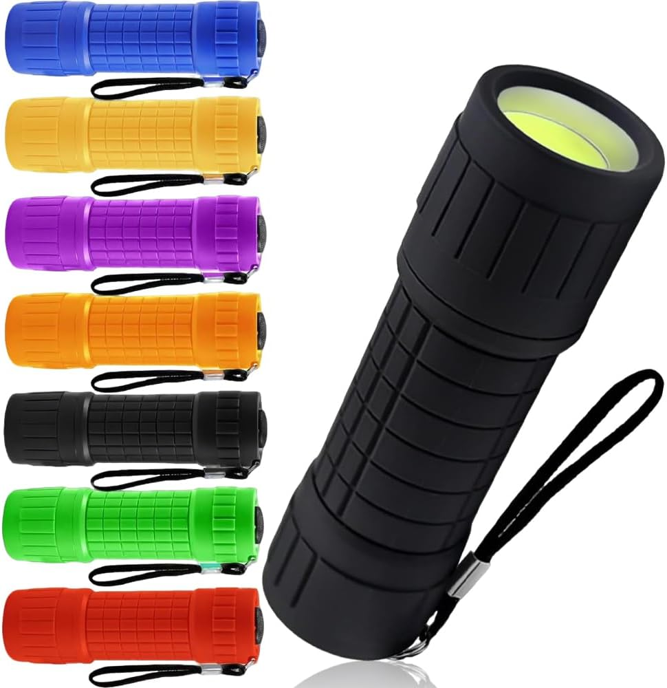 AXVRAV Pack of 8 Mini LED Torch Children, Small LED Torch with Lanyard and 42AAA Batteries, Silicone Coating Hand Lamp for Camping, Outdoor, Hiking, Children'S Birthday Gifts