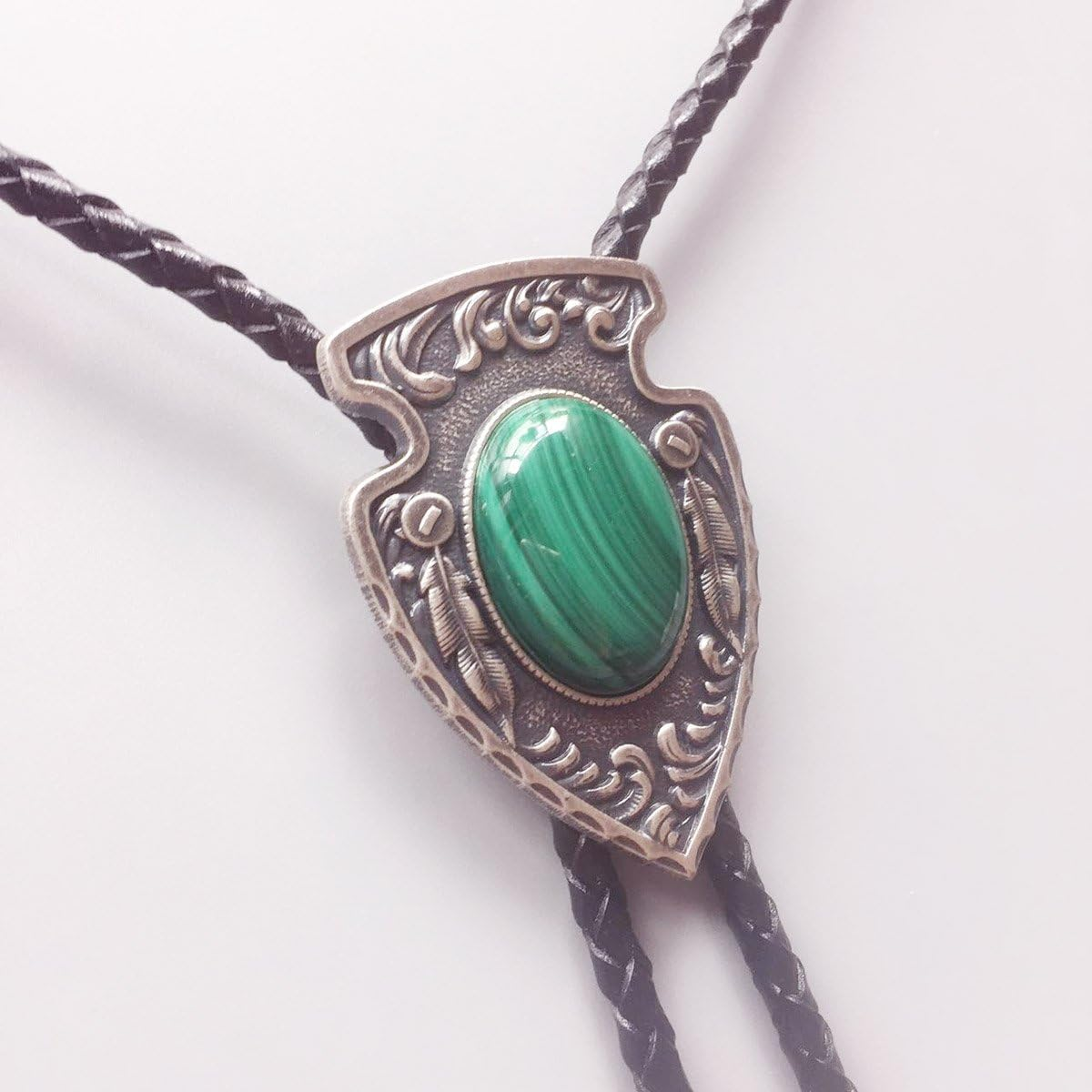 Vintage Silver Plated Arrow Malachite Stone Bolo Tie image number 1