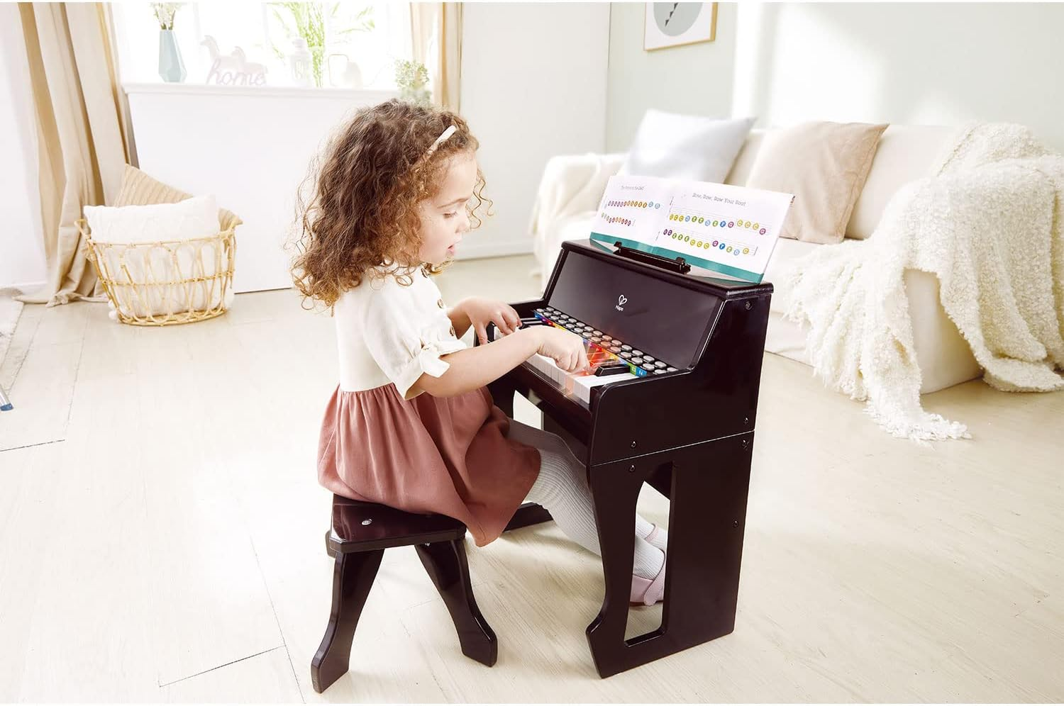 Hape Learn with Lights Mini Piano W/Stool Kids/Childrens Musical Toy 3Y+ Black image number 3
