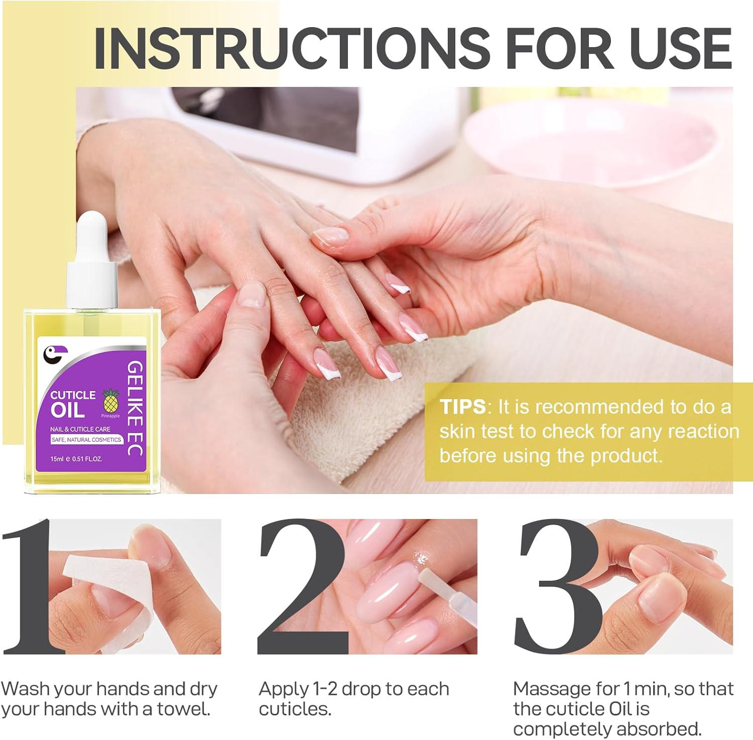 Nail Cuticle Oil for Moisturize and Repair - Gelike EC Easy and Quick Absorb Cuticles Care Treatment - Natural Pineapple Smells for Women and Men Dry Damaged Thin Nails image number 5