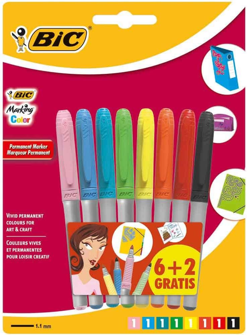 BIC Metallic Permanent Markers - Pack of 5 - Variety of Metallic Colours - for Dark and Light Surfaces - Low Odour