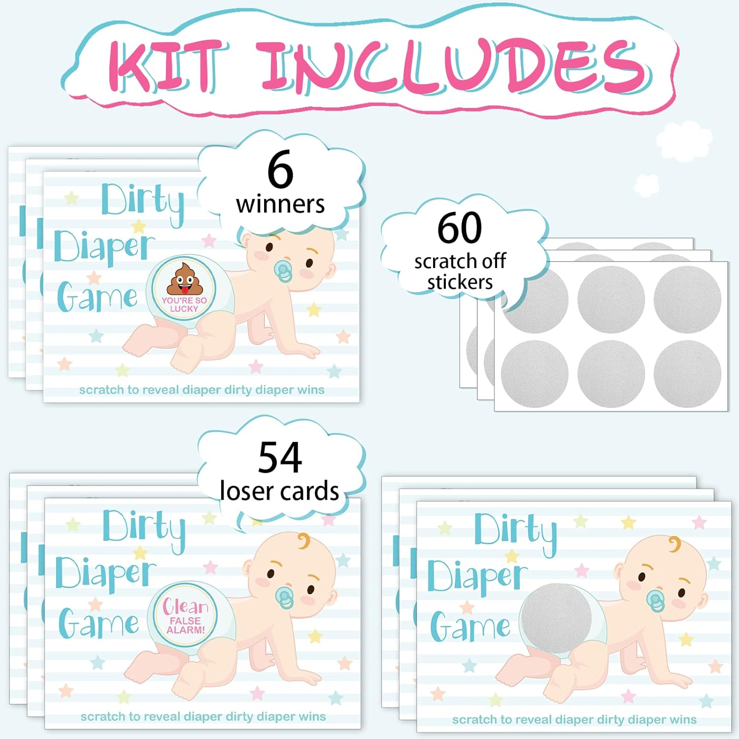 Geyee 60 Pieces Baby Shower Scratch off Game Funny Raffle Cards Baby Shower Party Games Decorations Cute Activity for Activity and Idea for Boy Girl(Nude Color)