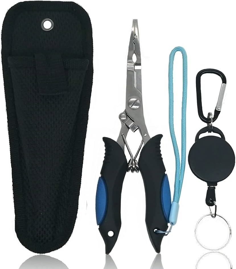 Stainless Saltwater Fishing Pliers,Hooks Remover Ring Pliers Lightweight Saltwater Pliers with Sheath and Telescopic Lanyard image number 6
